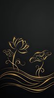 Elegant golden lotus flowers with flowing water waves on black background for luxury spa and wellness branding designs.