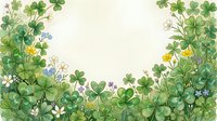 Watercolor clover border frame with wildflowers on light background, copy space for St. Patricks Day greeting cards and spring designs.