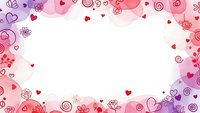 Romantic pink and red hearts border frame with swirls and flowers on white background for Valentine's Day cards, wedding invitations and love designs.