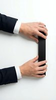 Businessman hands holding black rectangular object on white background isolated for business presentations and corporate design projects.