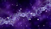 Glowing DNA strand structure on purple background with bokeh effect and floating particles creates scientific molecular visualization for biology research.