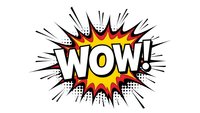 Comic book style WOW explosion burst with halftone dots and radiating lines on white background for pop art designs and graphic projects.