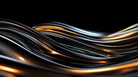 Abstract flowing metallic ribbons with golden and silver highlights creating dynamic waves against dark background for modern digital design projects.