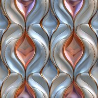 Luxurious rose gold and silver abstract pattern with flowing curves and metallic textures creates seamless repeat for elegant interior design and fashion applications.