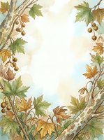 Autumn maple branches with berries and changing foliage frame a light watercolor background, isolated on white for seasonal design projects and fall-themed layouts.