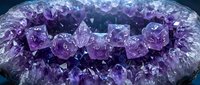 Amethyst crystal cluster geode with raw purple quartz formations on dark background, suitable for mineral, geology, and wellness design projects.