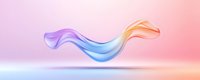 Flowing translucent wave form in pastel colors floating against soft gradient background, abstract fluid motion design element on isolated backdrop.