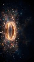 Golden ring floating in cosmic space with sparkling stars and colorful nebula clouds creating magical fantasy atmosphere for digital art projects.