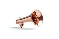 Metallic rose gold megaphone isolated on white background, modern minimalist design for communication and announcement concepts.