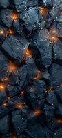 Dark cracked stone surface with glowing orange embers and sparks emerging from crevices, creating dramatic contrast between cold rock and warm light effects.