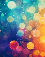 Dreamy abstract background with colorful bokeh circles and bubbles in turquoise blue, orange and purple gradient creating magical atmospheric effect.