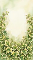 Ivy vines with green and yellow variegated foliage frame a blank white center space, rendered in watercolor style on cream background. Suitable for invitations, greeting cards, and botanical design projects.