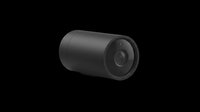 Compact black cylindrical security camera isolated on transparent background, ready for clipart, t-shirt design, print-on-demand products, stickers, and sublimation projects.