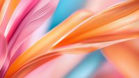 Vibrant abstract background with flowing curves in coral pink, orange and turquoise creating dynamic movement and soft ethereal waves. Modern design for presentations.