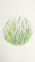 Watercolor grass cluster with delicate green leaves and stems on textured paper background for natural botanical design projects.