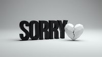 Bold black SORRY text with a cracked white geometric heart on a light gray background, conveying apology, regret, and emotional pain.