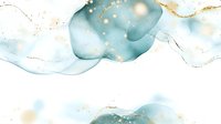 Elegant turquoise and gold watercolor flow with shimmering particles on white background, abstract fluid art design for luxury stationery and wall decor.