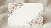 Floral greeting card template with soft pink roses and green foliage corners on cream background, suitable for weddings, invitations, and stationery design projects.