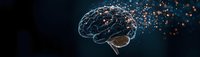 Glowing digital brain visualization with neural network connections and particles on dark background, representing artificial intelligence and machine learning.