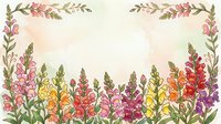 Watercolor floral border with colorful snapdragons and leaves on cream background, isolated design element for invitations, cards and decorative projects.