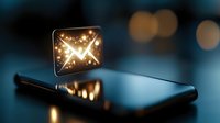 Glowing email envelope icon floating above smartphone screen with bokeh lights background, representing digital communication and mobile messaging.