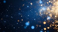 Cosmic starfield with golden bokeh lights and blue nebula effects creating magical space atmosphere for astronomy and science fiction backgrounds.