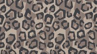 Leopard print seamless pattern with geometric hexagonal shapes in neutral beige and charcoal tones, tiles into a single continuous background for textile and design applications.
