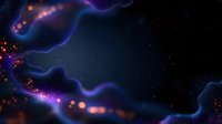 Mystical cosmic waves with glowing orange particles and purple nebula effects against dark space background, creating ethereal atmospheric art.
