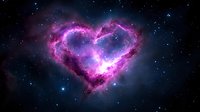 Cosmic heart-shaped nebula glowing in vibrant pink and purple hues against starry space background for romantic astronomy designs.