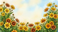 Watercolor wildflower border frame with yellow and orange blooms on textured paper background for greeting cards, invitations, and botanical designs.