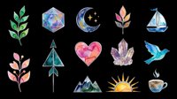 Watercolor clipart set with nature and celestial elements, isolated on transparent background. Great for stickers, t-shirt design, print on demand, and sublimation projects.