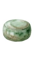 Watercolor illustration of a round green ceramic container with lid, isolated on white background for design and craft projects.