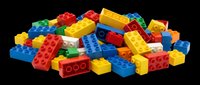 Colorful plastic building blocks in red, blue, yellow, and green scattered in a pile. Isolated on transparent background, ready for clipart, t-shirt design, print-on-demand, and sublimation projects.