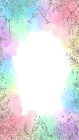 Watercolor rainbow gradient frame with hand drawn celebration elements including champagne glasses, balloons, roses and floral decorations for party invitations.
