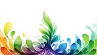 Vibrant rainbow colored floral swirls and leaves flowing in organic curves on white background for creative design projects and decorative elements.