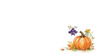 Isolated orange pumpkin with autumn leaves and purple flowers on white background, ready for fall designs, greeting cards, and seasonal marketing materials.