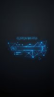 Digital search matrix interface with glowing blue geometric network connections and data visualization elements on dark background for tech design.