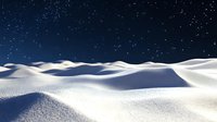 Serene winter landscape with snow-covered hills under starry night sky, creating dramatic shadows and highlights on pristine white drifts. Suitable for seasonal designs.