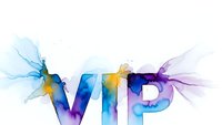 Colorful VIP text with flowing watercolor smoke effects on white background for luxury branding and premium membership designs.