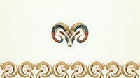 Ornate ram head with curved horns and decorative scrollwork border design element for luxury branding, ornamental graphics, and elegant embellishment projects.