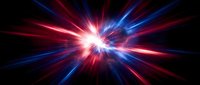 Radiant light burst with red and blue rays streaking outward from glowing center on dark background, suitable for energy, technology, and motion graphics projects.