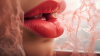 Sensual close up of plump coral lips with soft pink smoke creating dreamy atmospheric effect, beauty and cosmetics concept for makeup and lipstick advertising.