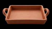 Rustic terracotta clay baking dish with handles, isolated on transparent background. Ready for T-shirt, sticker, clipart, print on demand, and sublimation design use.