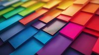 Vibrant rainbow colored paper sheets arranged in geometric overlapping pattern creating dynamic depth and shadows, perfect for design and creativity backgrounds.