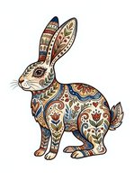 Decorative rabbit with ornamental patterns and folk art design elements, isolated on white background, suitable for t-shirt prints, clipart, and graphic design projects.