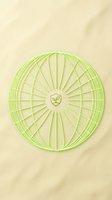 Geometric green circular mandala with leaf symbol at center on beige background, isolated design element suitable for wellness, meditation, yoga, and eco-friendly branding projects.
