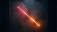 Glowing red and orange neon light beam cutting through dark smoky atmosphere, dramatic energy sword effect on grunge background.