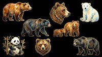Brown and black bears collection featuring grizzly, polar, panda, and cubs isolated on transparent background. Ready for t-shirt design, clipart, stickers, print-on-demand products, and sublimation projects.