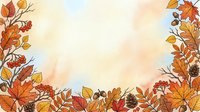 Autumn leaves frame with colorful foliage border on warm beige background. Fall season botanical decoration with maple, oak leaves and berries for seasonal designs.