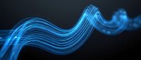 Glowing blue neon wave with flowing lines and particles on dark background. Suitable for technology, energy, and digital design projects.